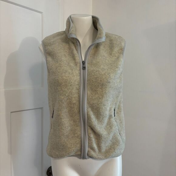Eddie Bauer size Petite Small Neutral Light Grey Fleece Vest - Picture 1 of 7